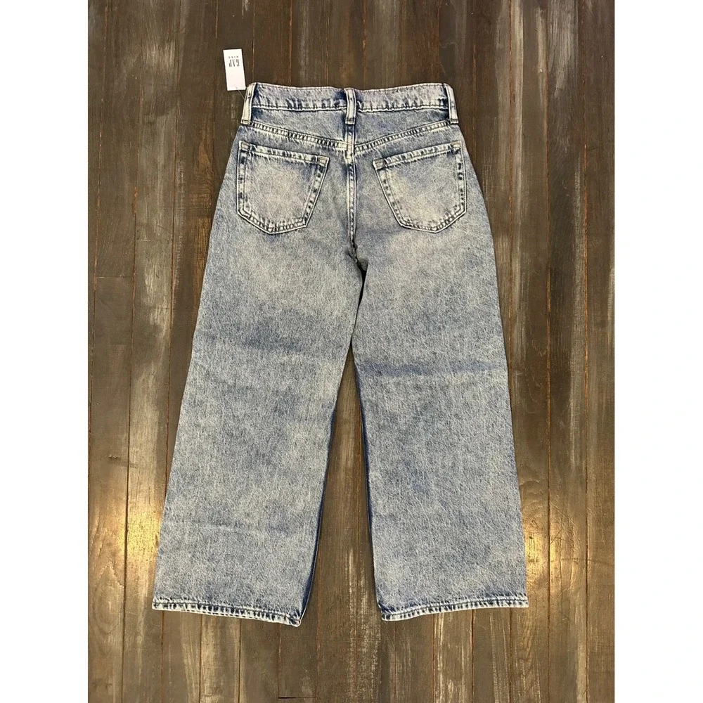Gap Kids Girls High Rise Wide Leg Distressed Jeans Light Wash Blue